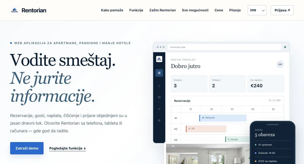 A weboldal kezdőlapjának képernyőképe — Rentorian