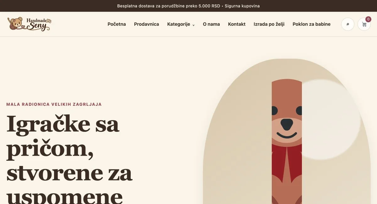A weboldal kezdőlapjának képernyőképe — Handmade Seny